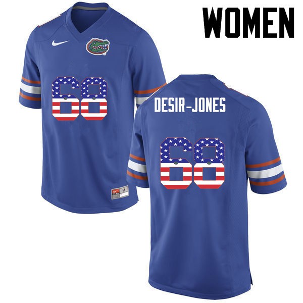 Florida Gators Women #68 Richerd Desir Jones College Football USA Flag Fashion Blue